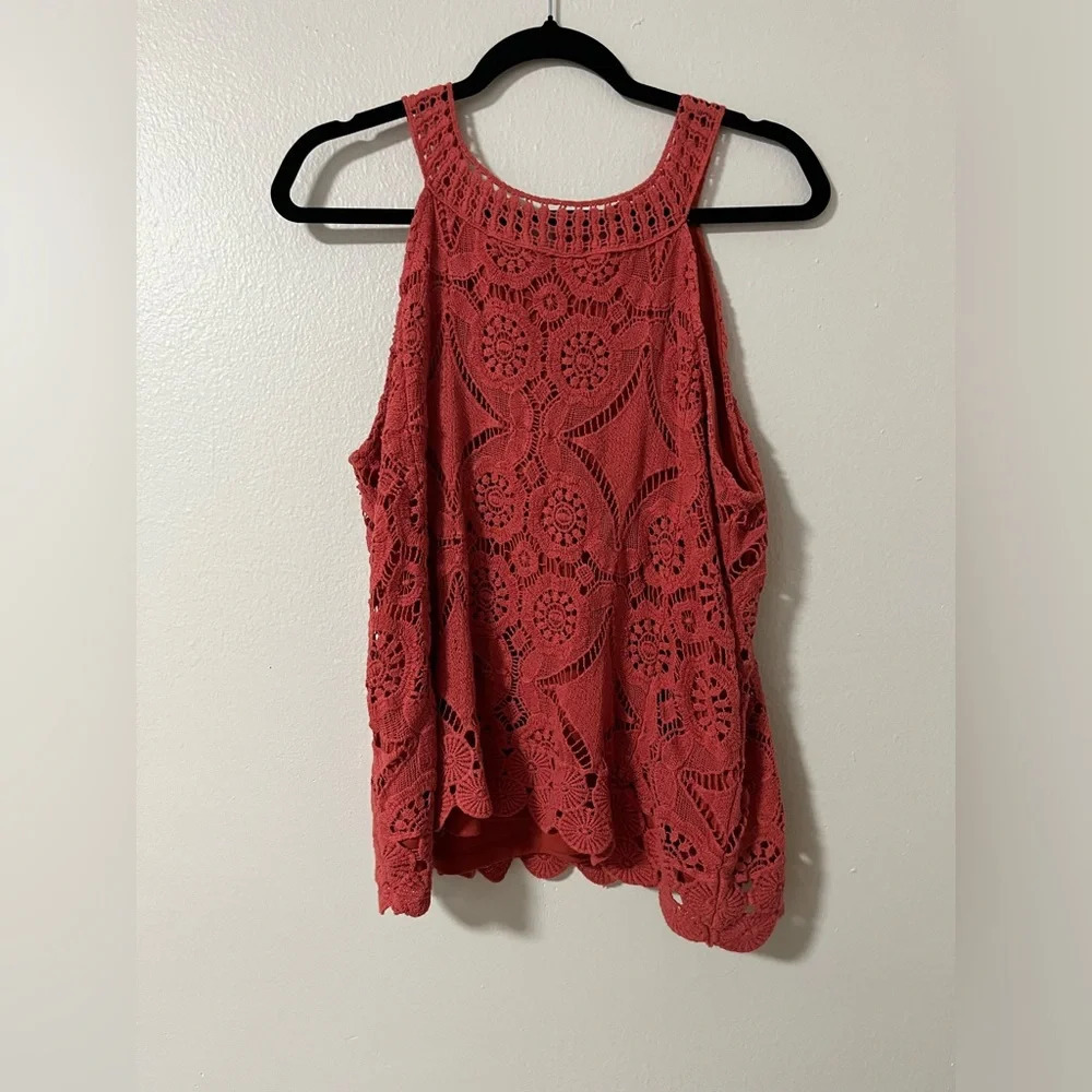 Boho Hippie Boutique Brand crochet tank fall pumpkin/rust size large lined